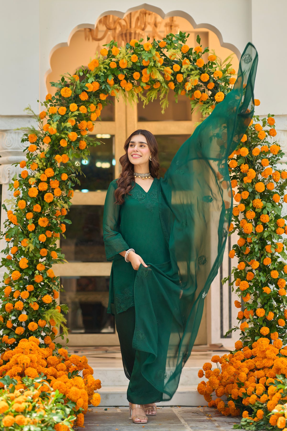 Emerald Teal Embroidered Suit Set