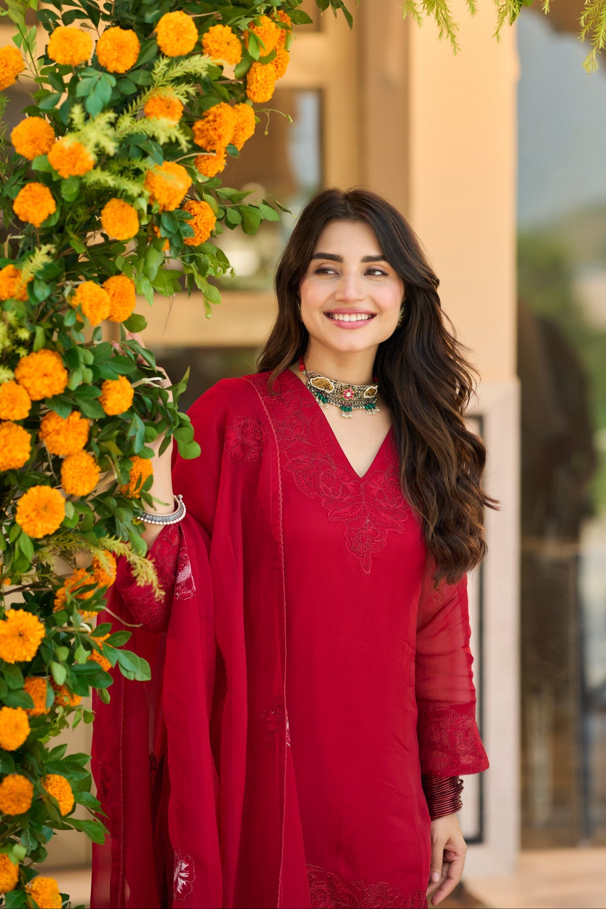 Crimson Red Embroidered Suit Set