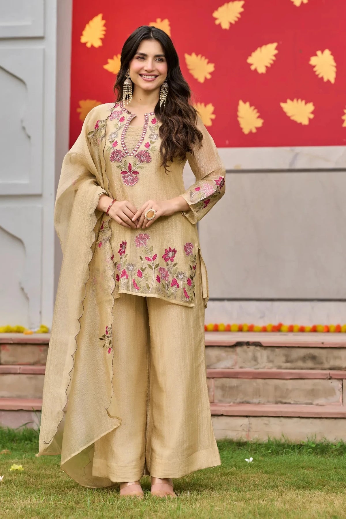 Golden Floral Grace Suit Set