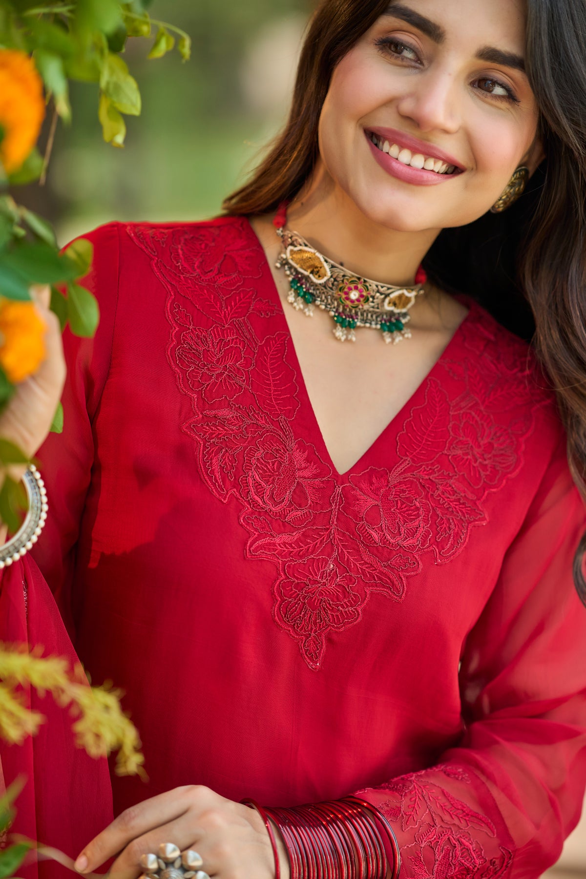 Crimson Red Embroidered Suit Set