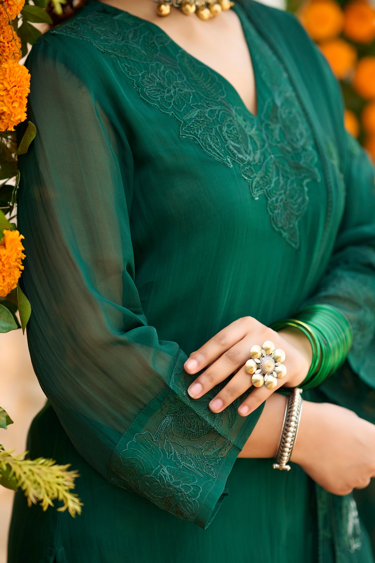 Emerald Teal Embroidered Suit Set