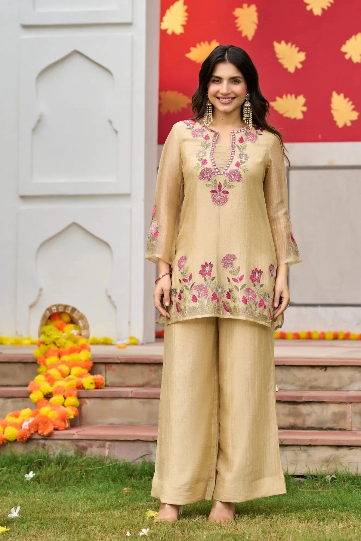 Golden Floral Grace Suit Set