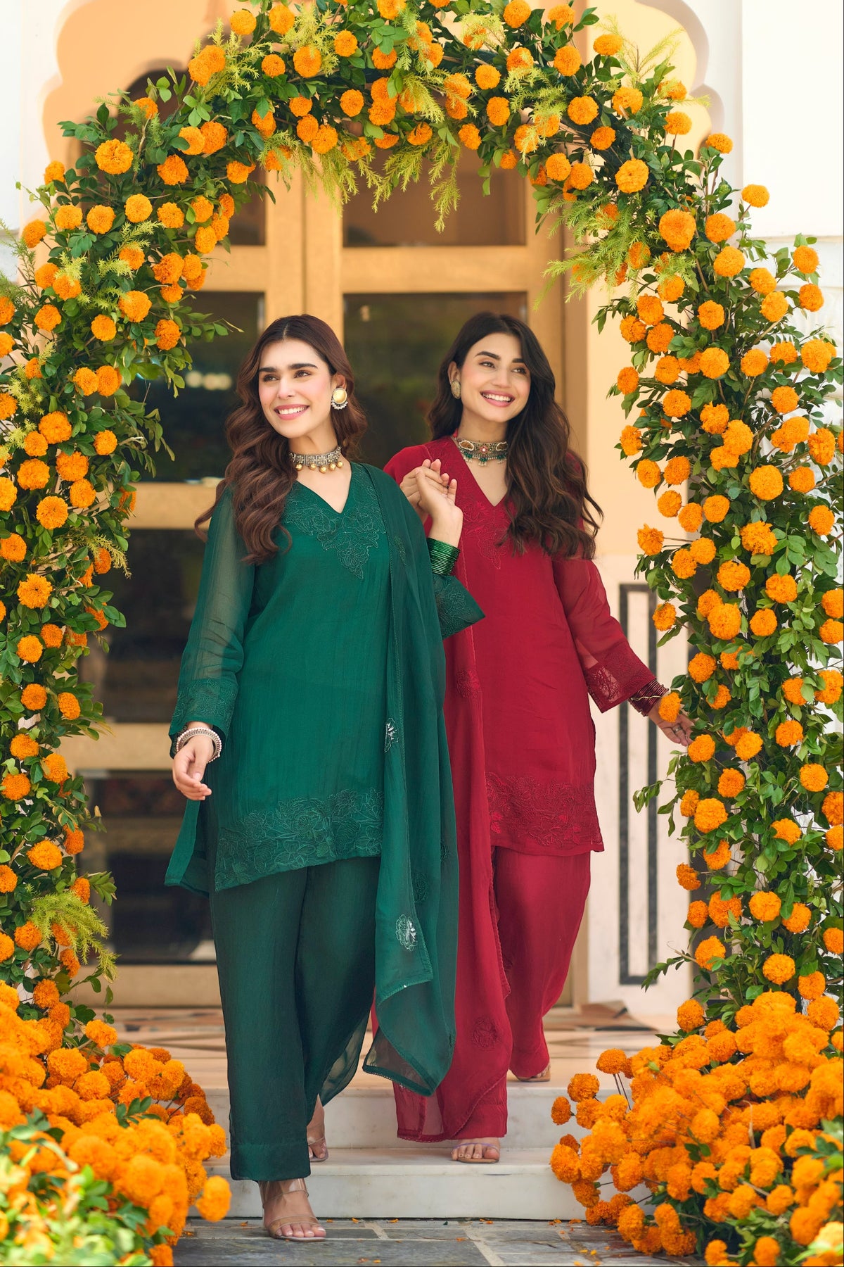 Emerald Teal Embroidered Suit Set