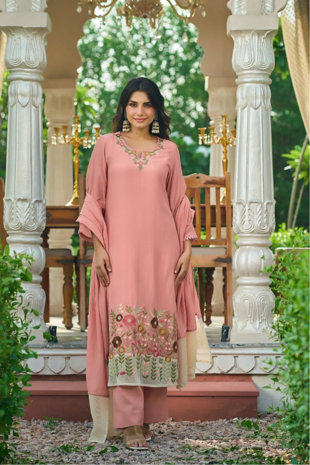 Pink Embroidered Suit Set
