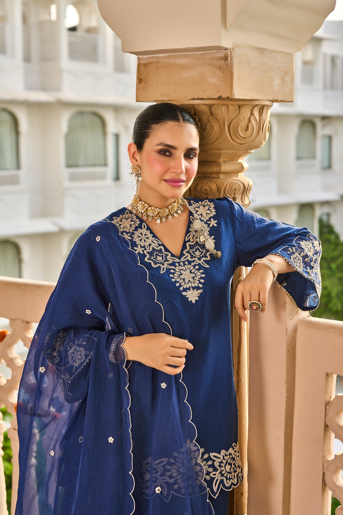 Midnight Blue Embroidered Suit Set