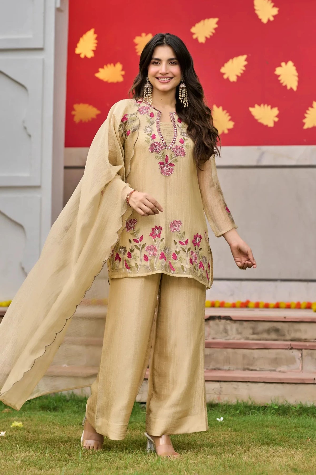 Golden Floral Grace Suit Set