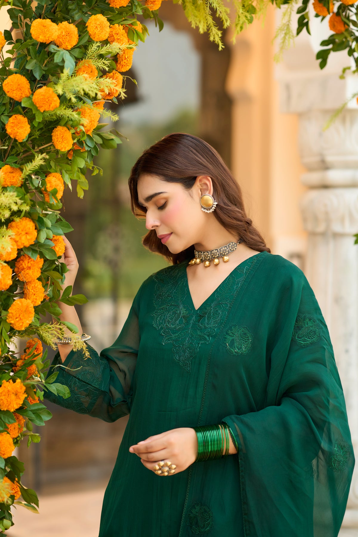 Emerald Teal Embroidered Suit Set