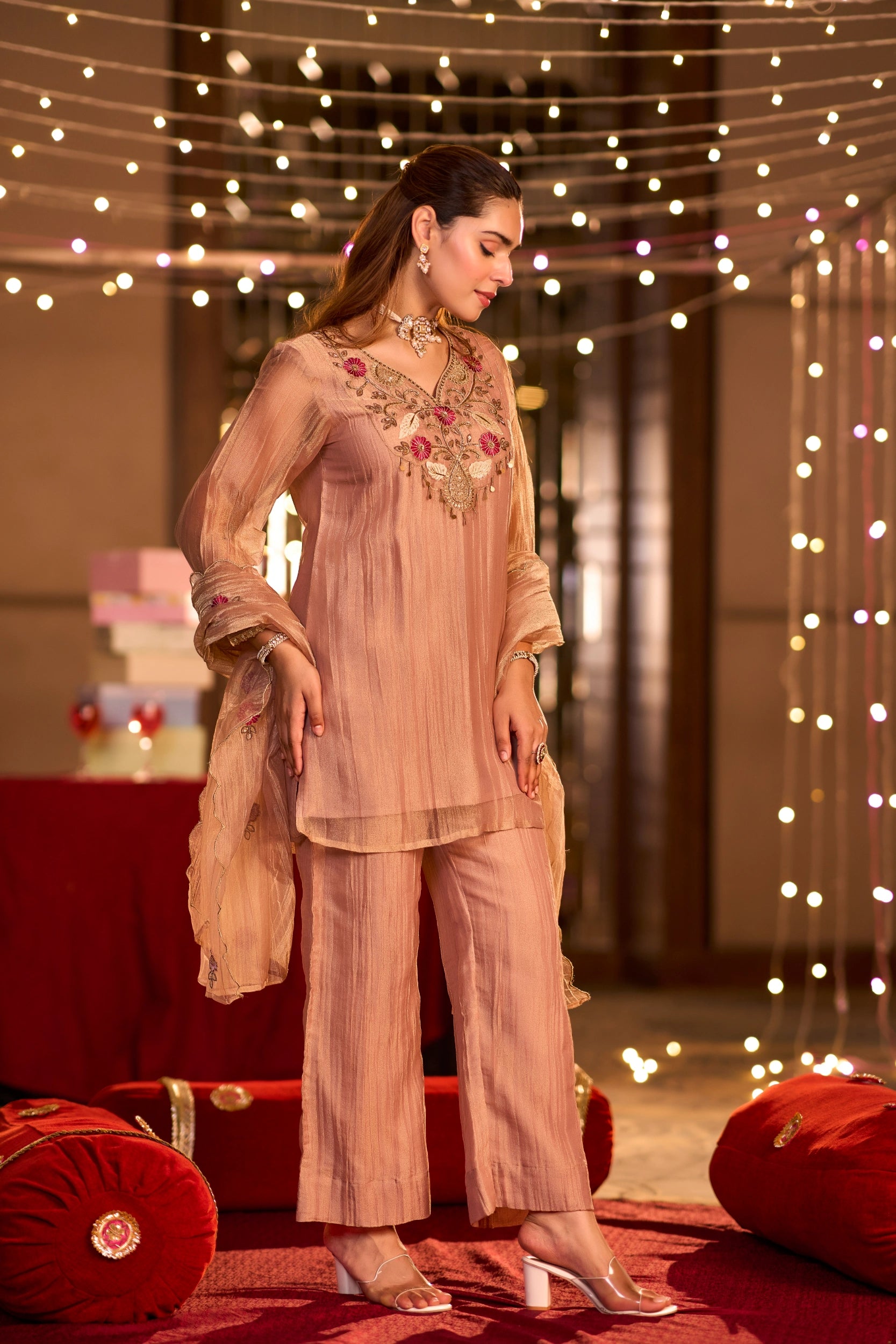 Rose Gold Embroidered Suit