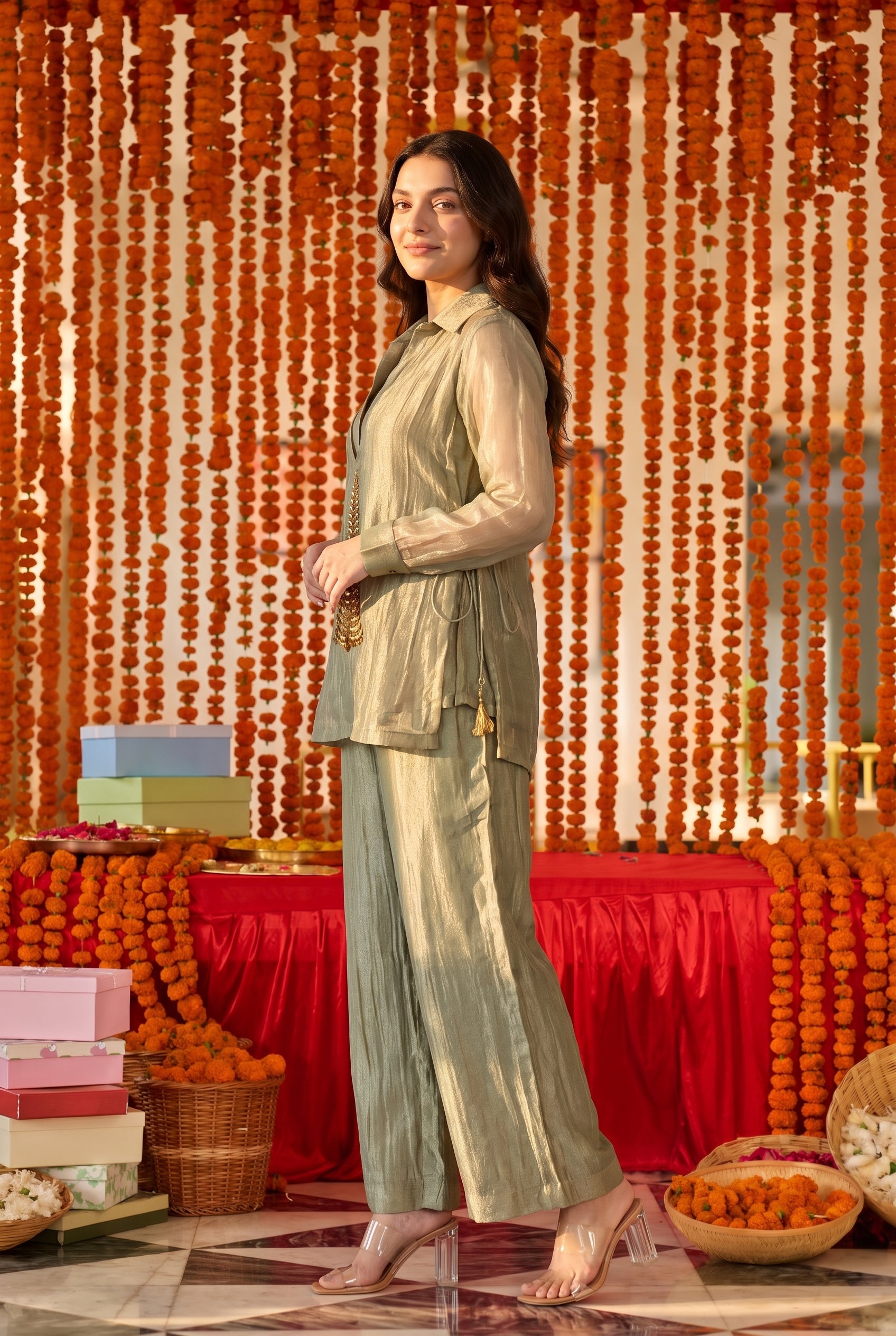 Olive Blush Shimmer Co-ord Set