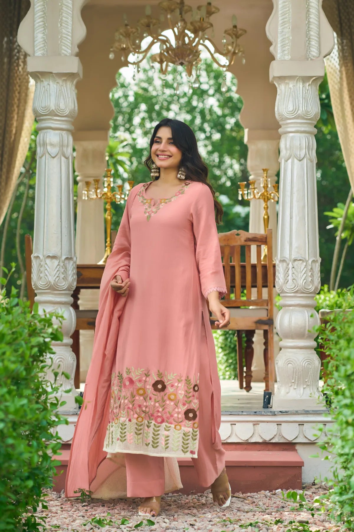 Pink Embroidered Suit Set