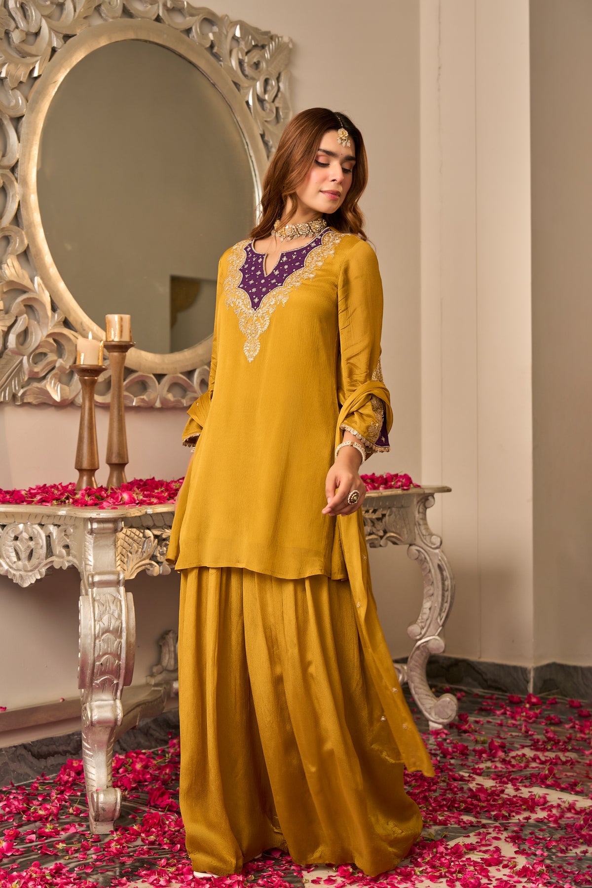 Golden Mustard Embroidered Suit Set