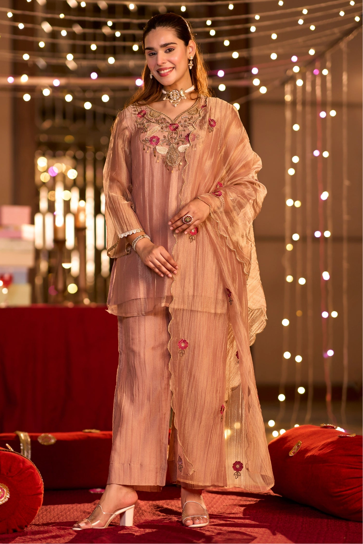 Rose Gold Embroidered Suit