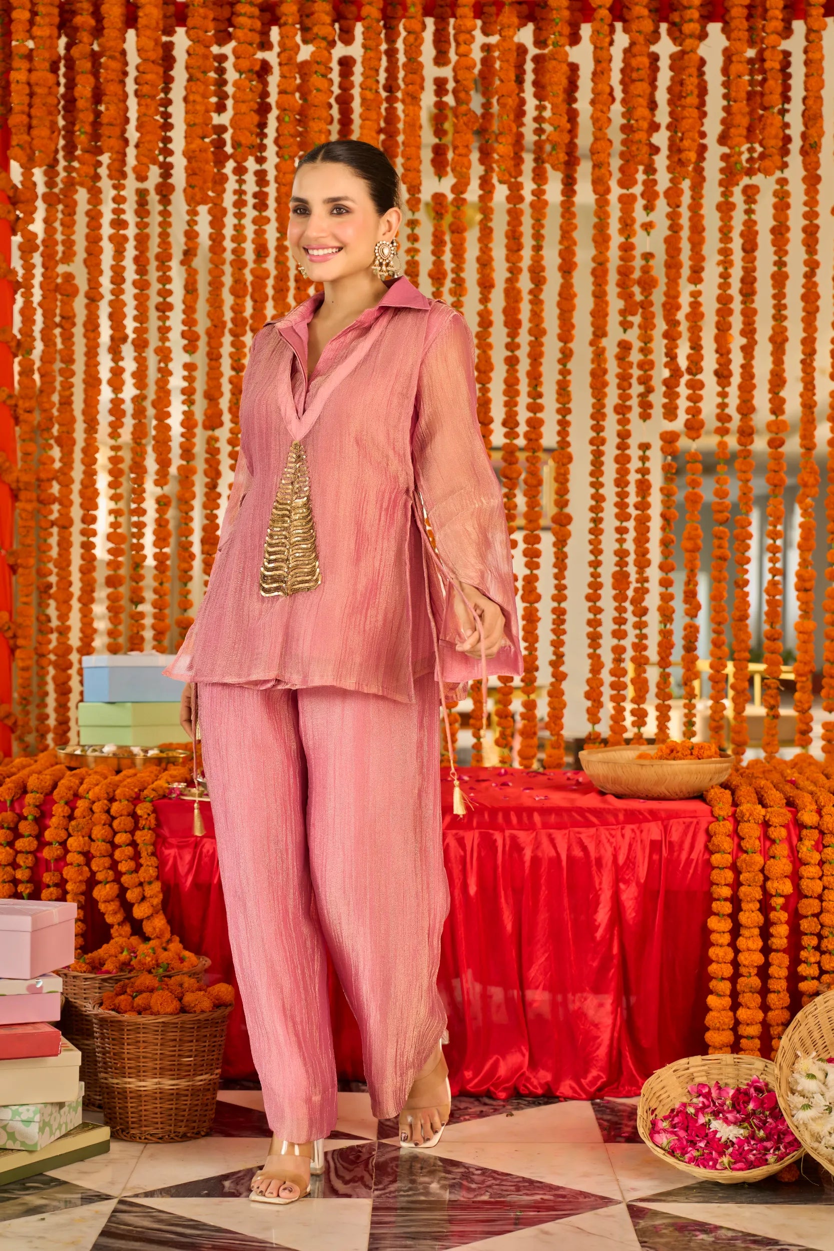Rose Blush Shimmer Co-ord Set