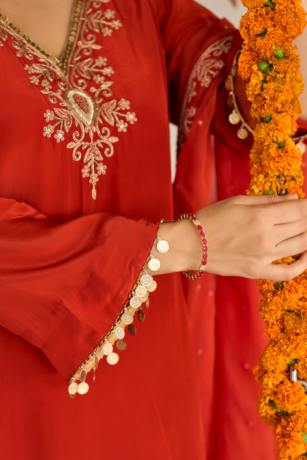 Burnt Orange Embroidered Suit Set
