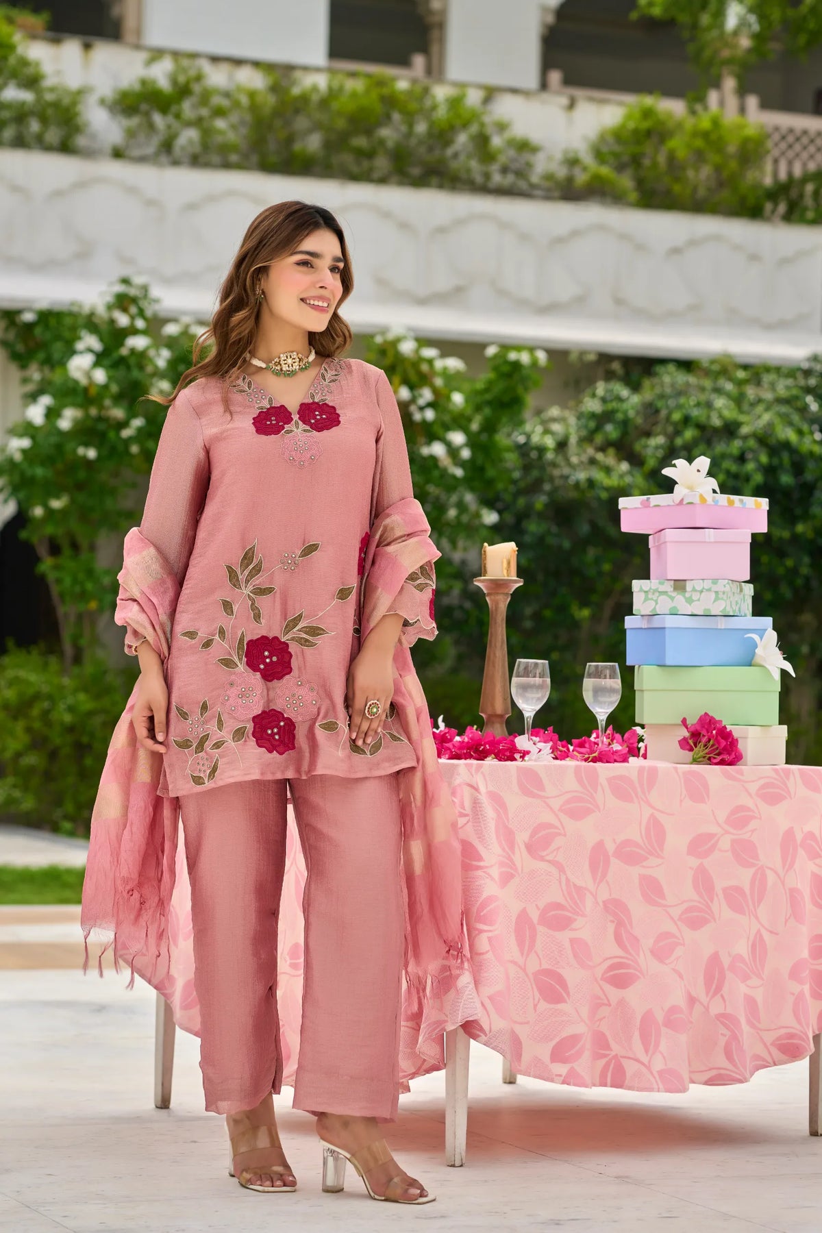 Rose Bloom Embroidered Suit Set