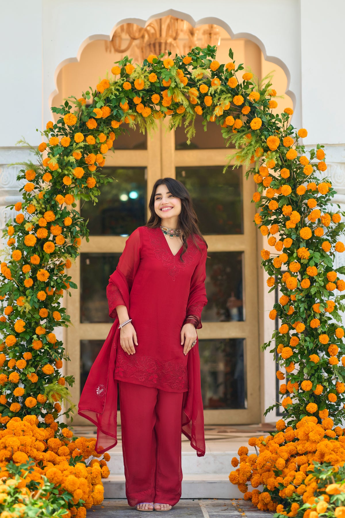 Crimson Red Embroidered Suit Set
