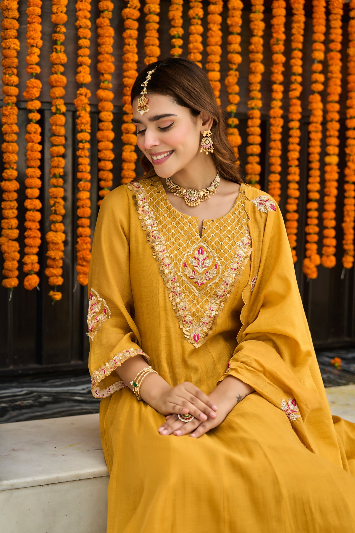 Mustard Golden Bloom Kurta Set