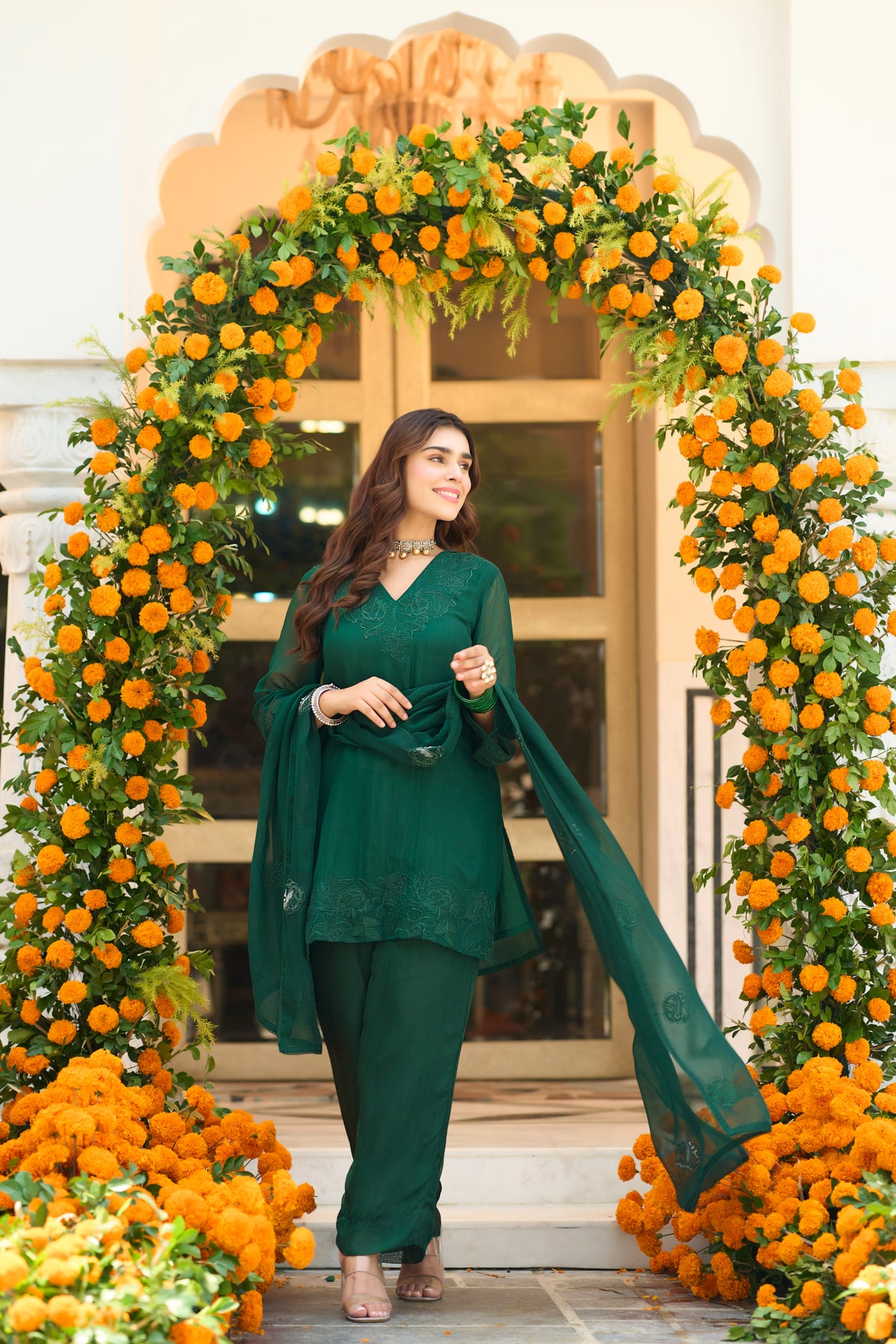 Emerald Teal Embroidered Suit Set