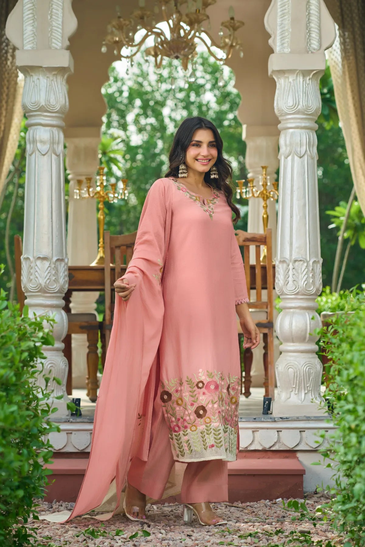 Pink Embroidered Suit Set