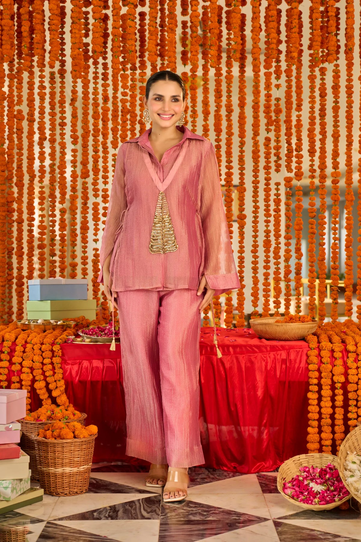 Rose Blush Shimmer Co-ord Set