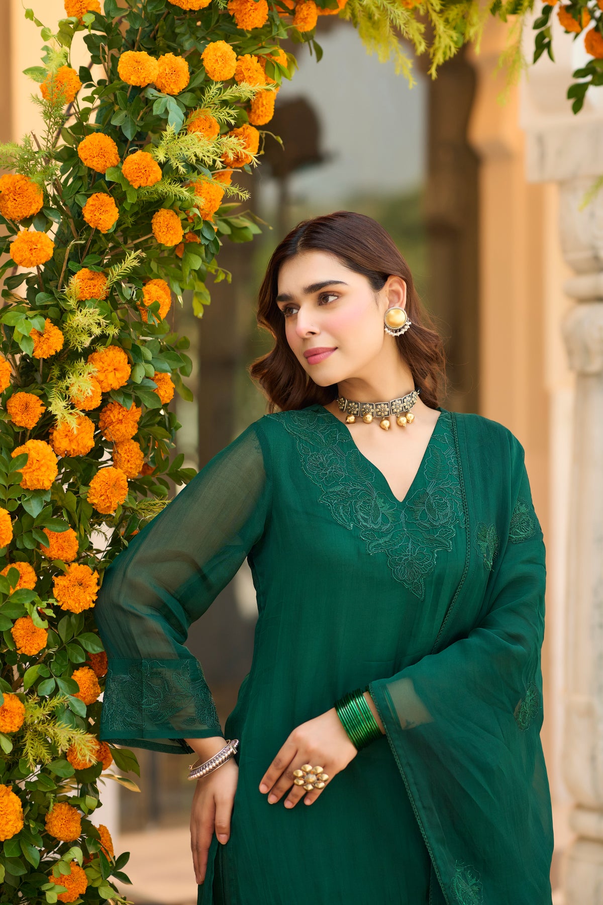 Emerald Teal Embroidered Suit Set