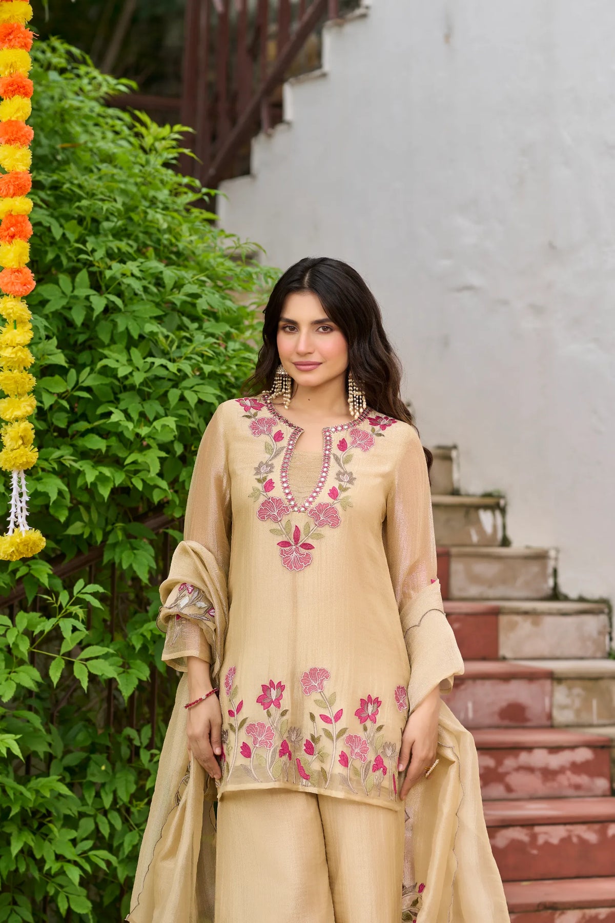 Golden Floral Grace Suit Set