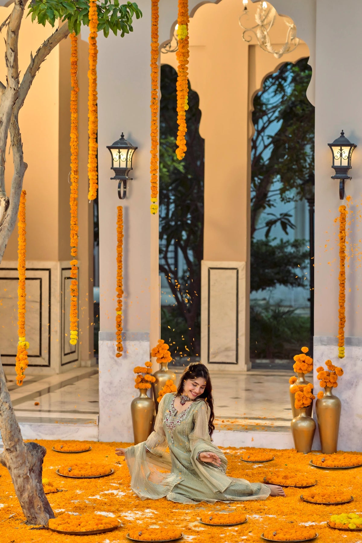 Soft Olive Embroidered Suit Set