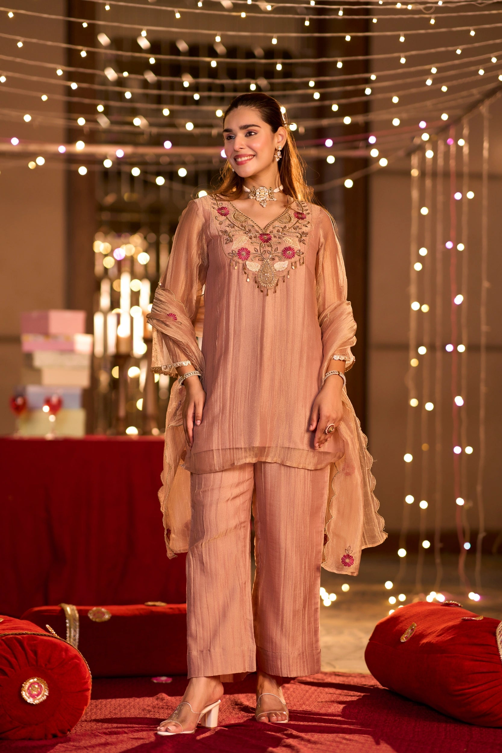 Rose Gold Embroidered Suit