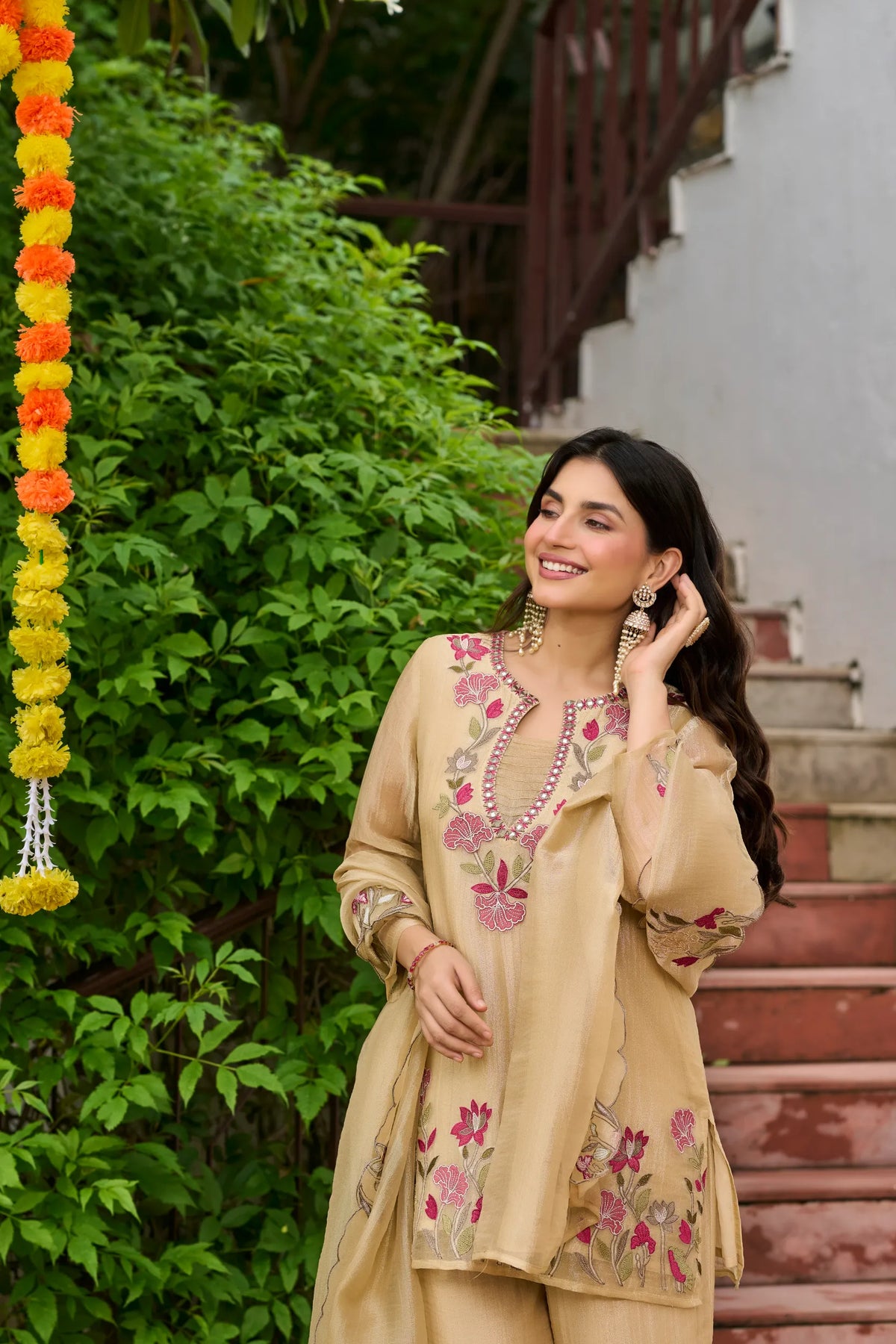 Golden Floral Grace Suit Set