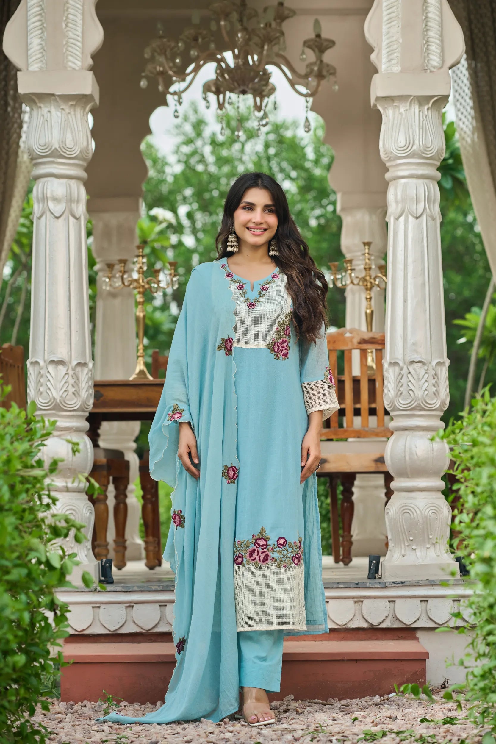 Sky Embroidered Suit Set
