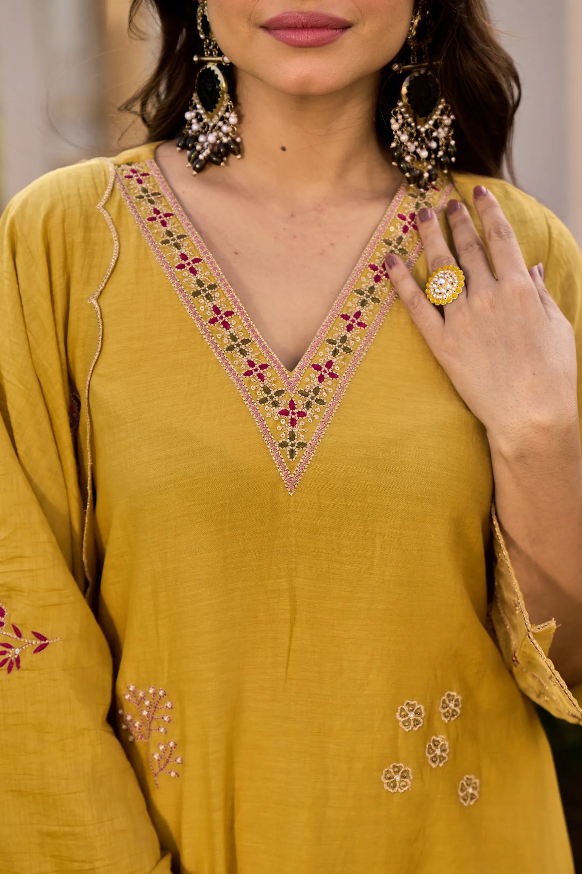 Mustard Noor Chanderi Kurta Set