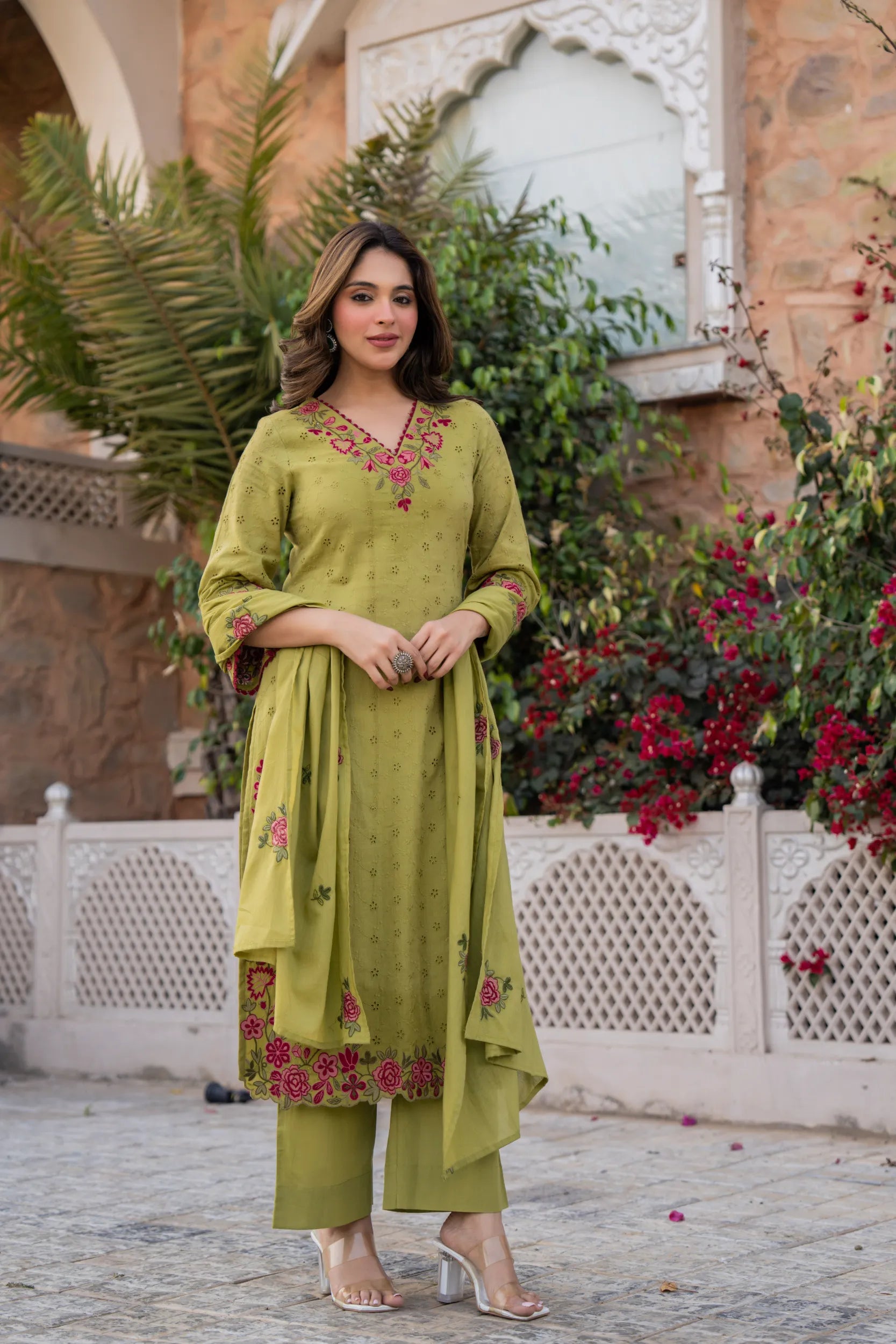Olive Bloom Kurta Set