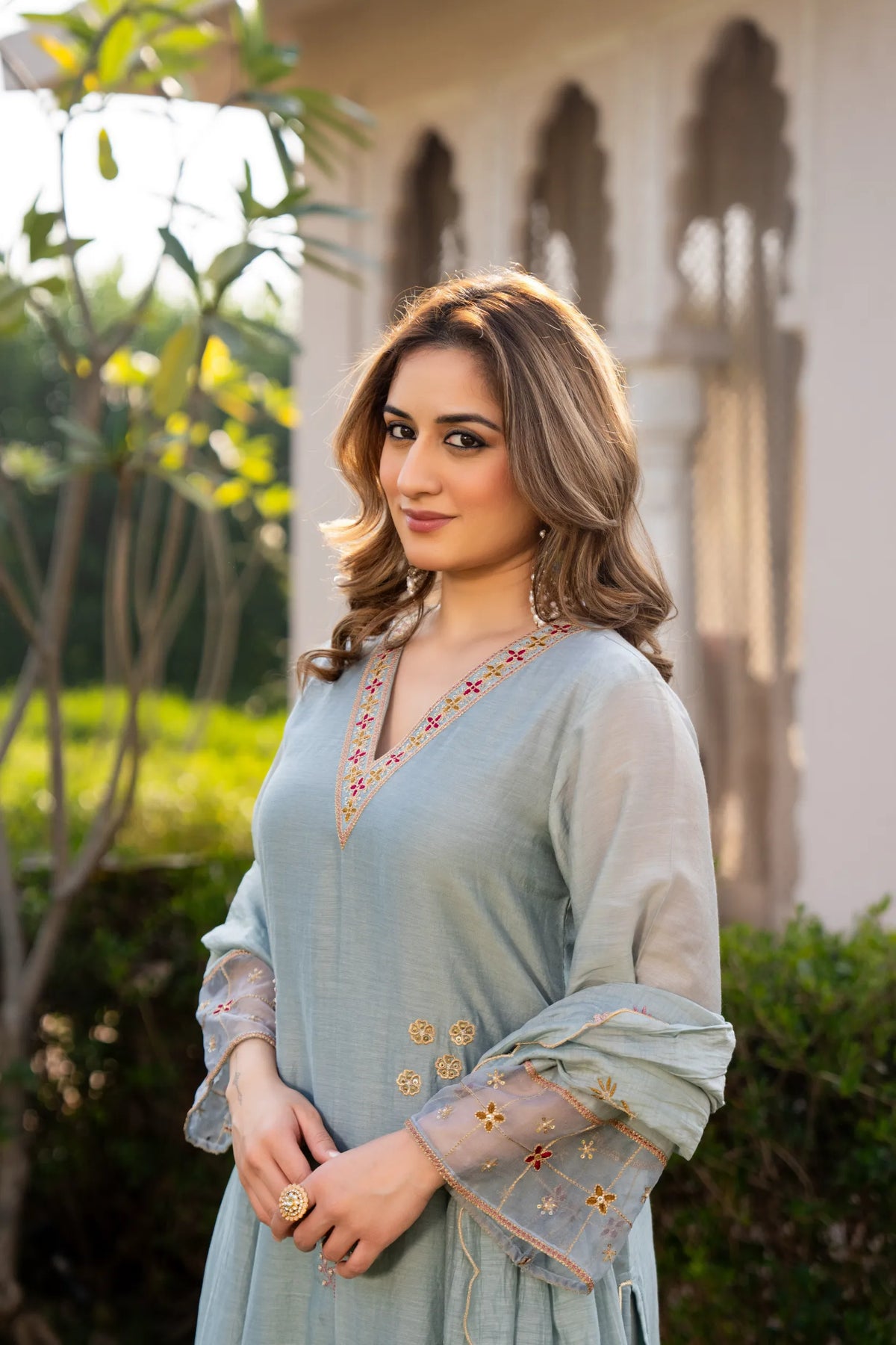 Sky Mist Chanderi Kurta  Set