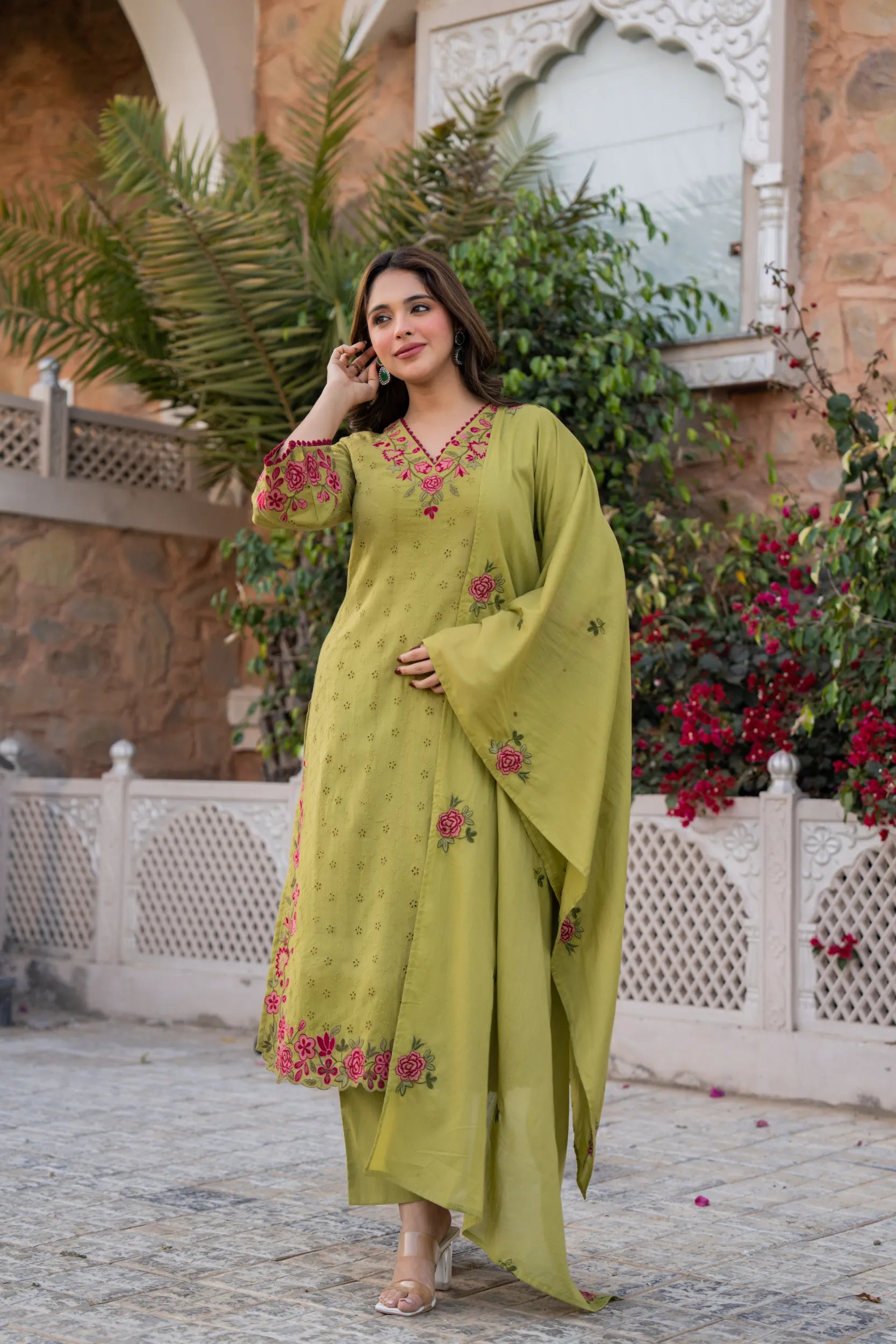 Olive Bloom Kurta Set