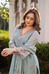 Sky Mist Chanderi Kurta  Set
