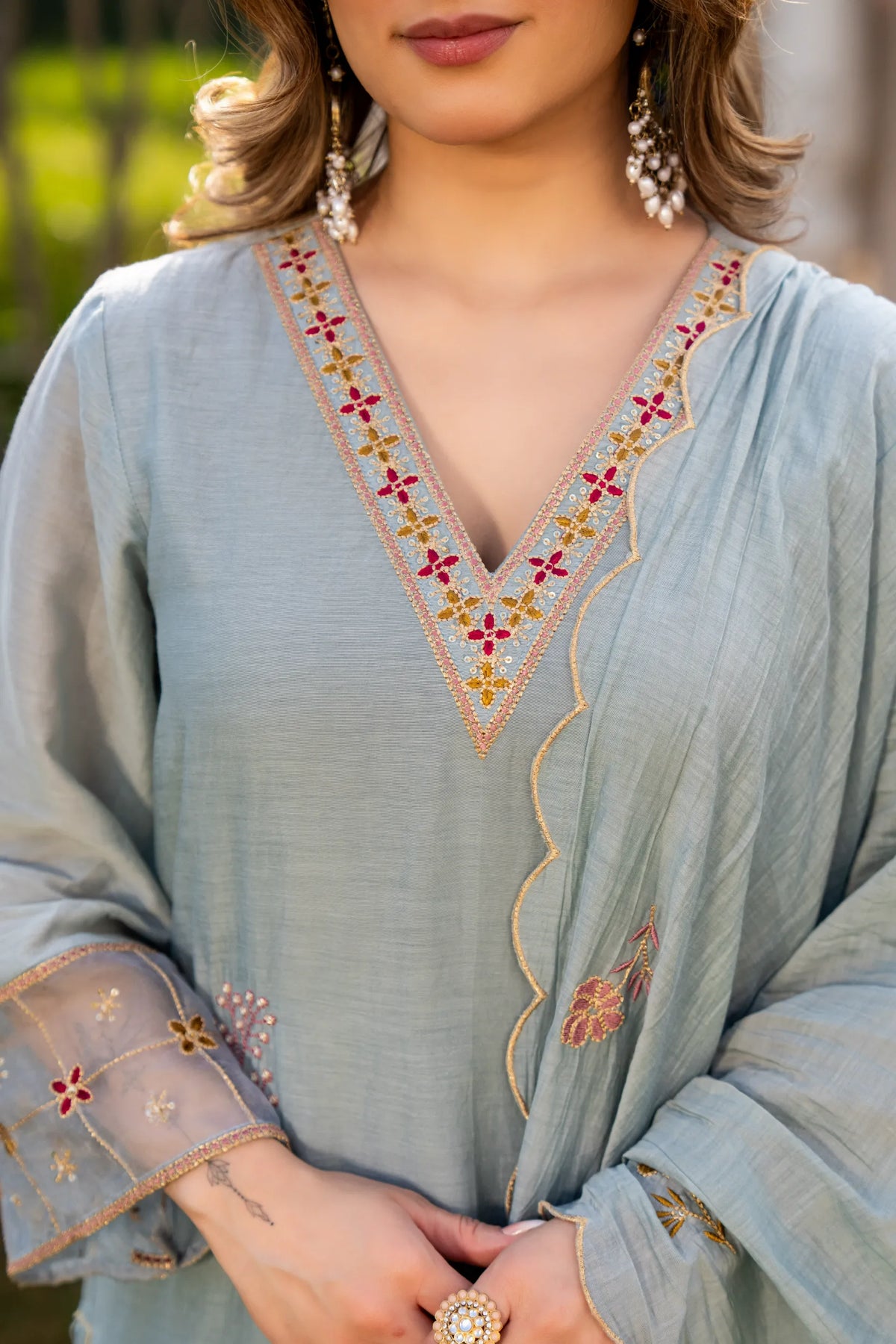 Sky Mist Chanderi Kurta  Set