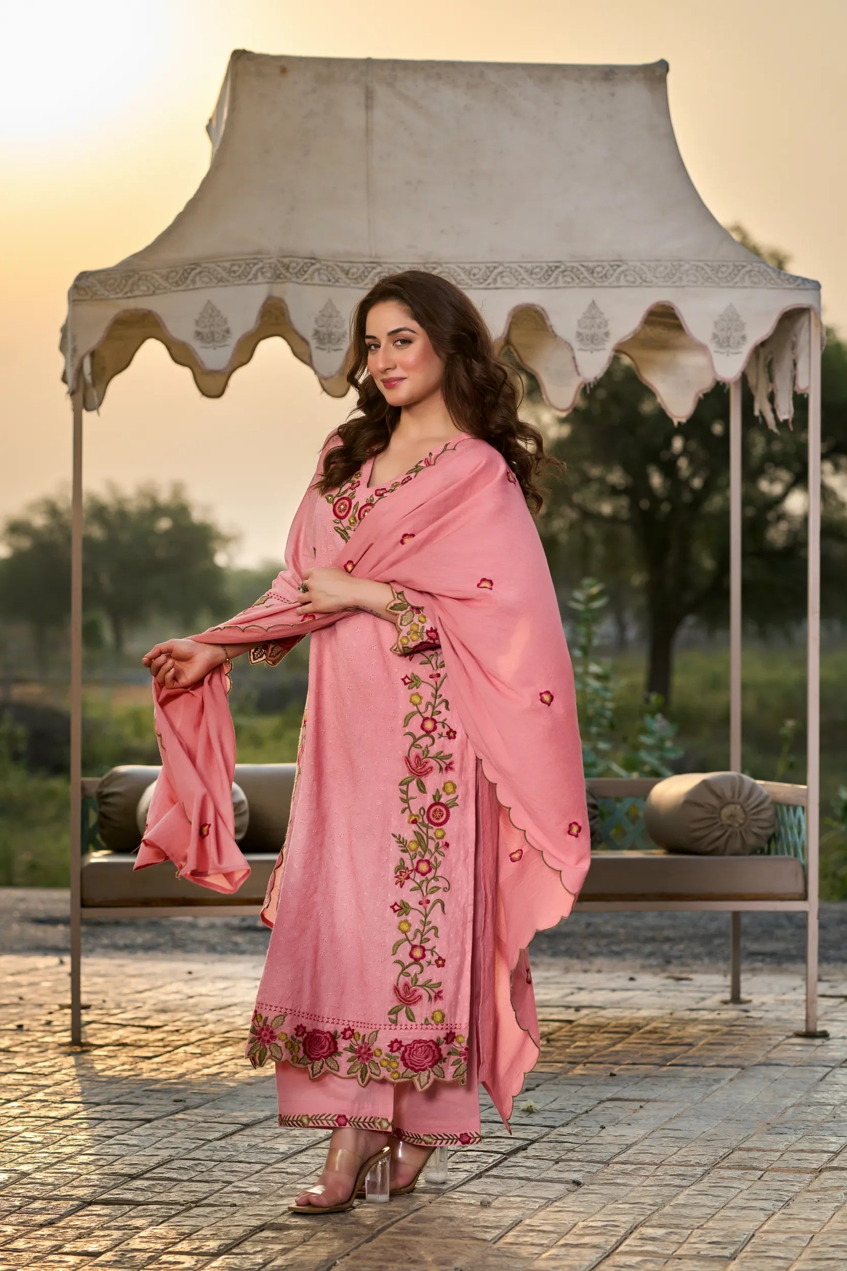 Rosy Embroidered Suit Set