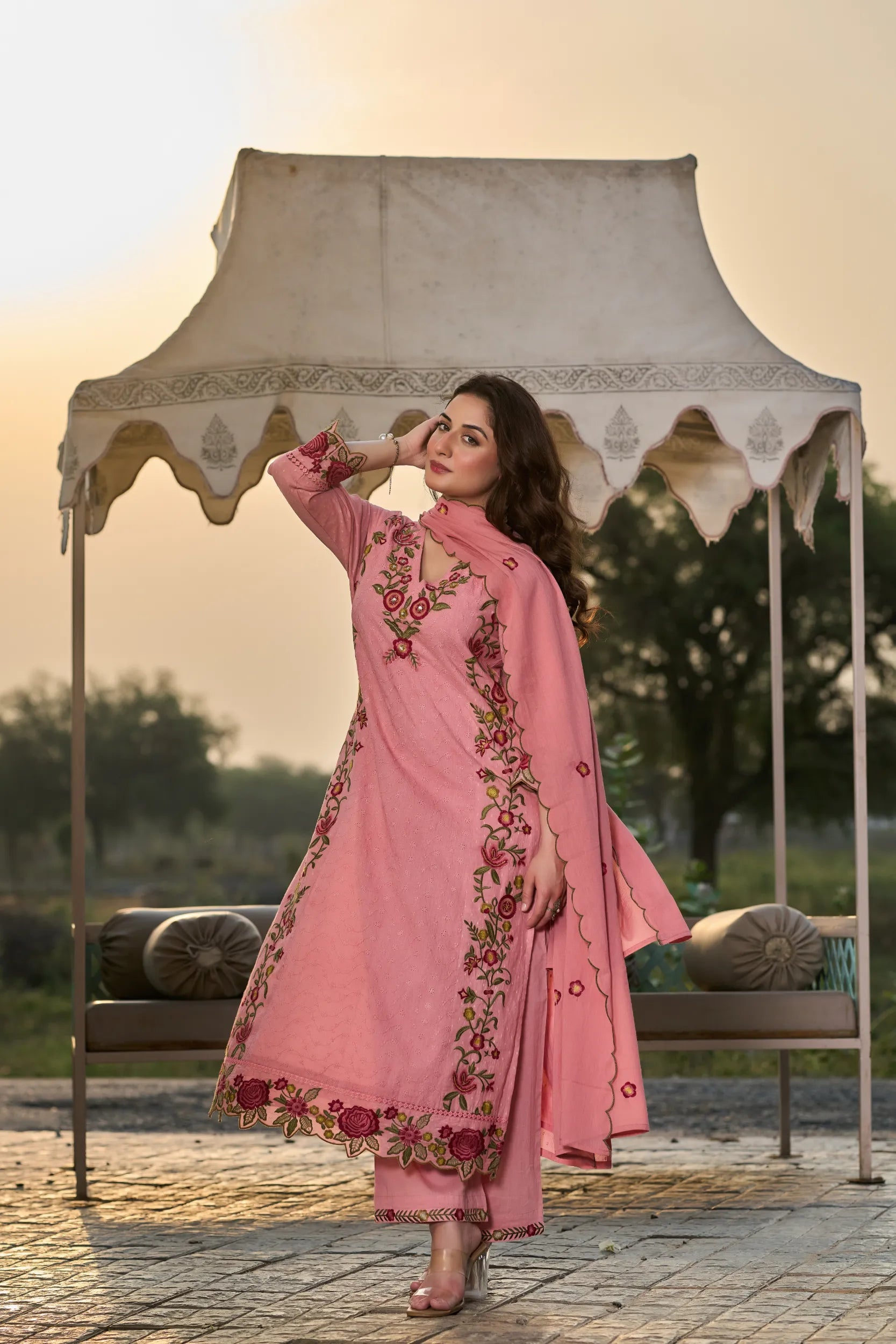 Rosy Embroidered Suit Set