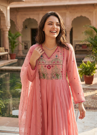 Pink Aura Ensemble Chanderi Suit Set