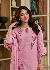 Floral Pink Embroidered Suit Set