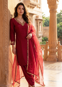 Deep Wine Chanderi Suit Set