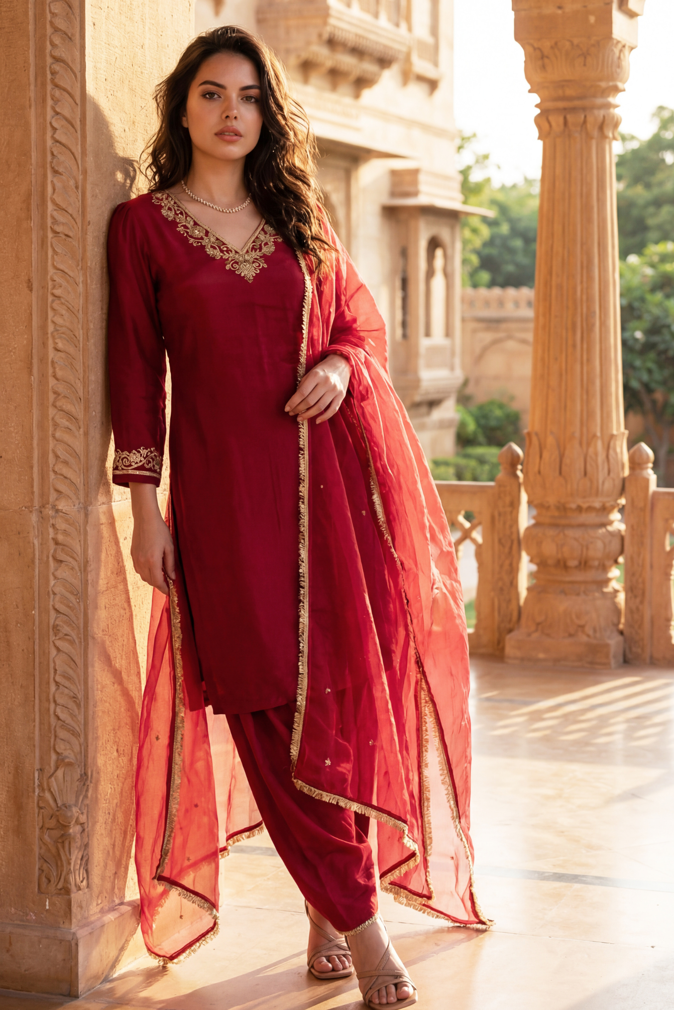 Deep Wine Chanderi Suit Set