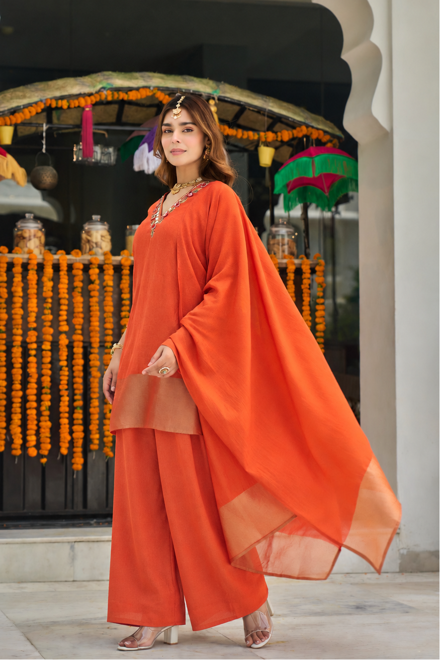 Coral Orange Suit Set