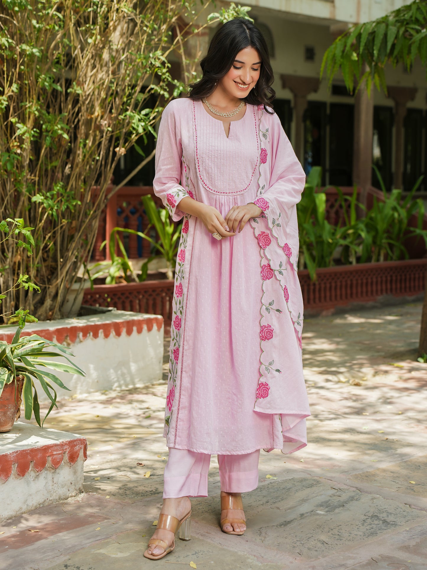 Pastel Pink Cotton Kurti Set