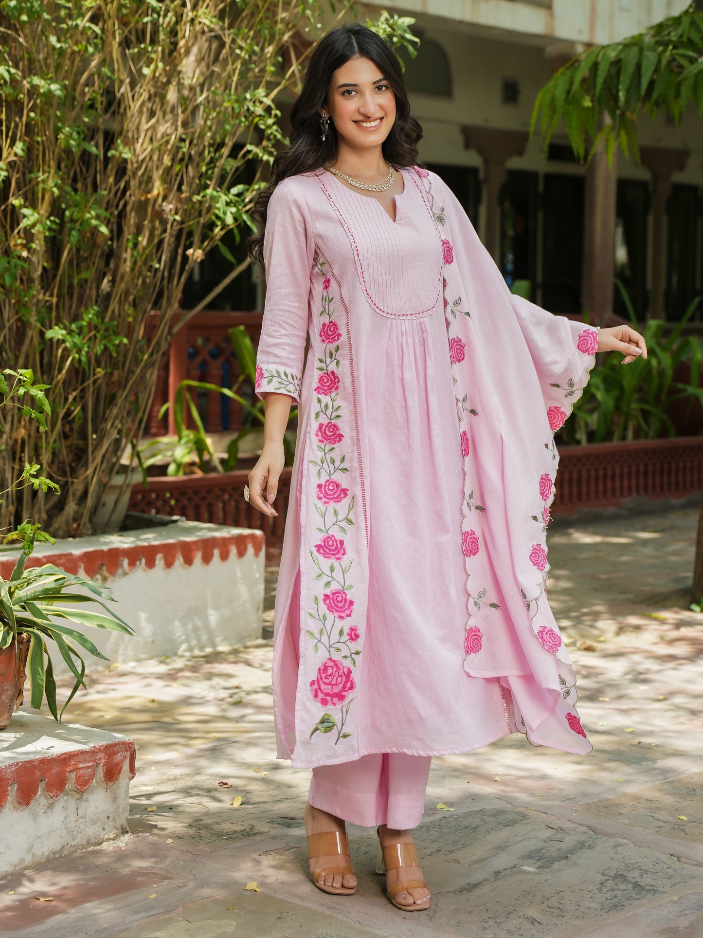 Pastel Pink Cotton Kurti Set