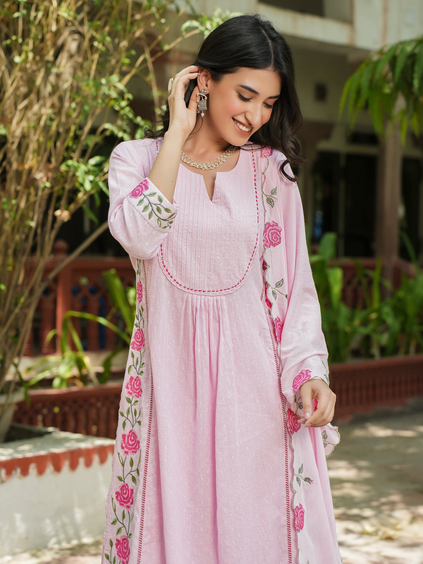 Pastel Pink Cotton Kurti Set