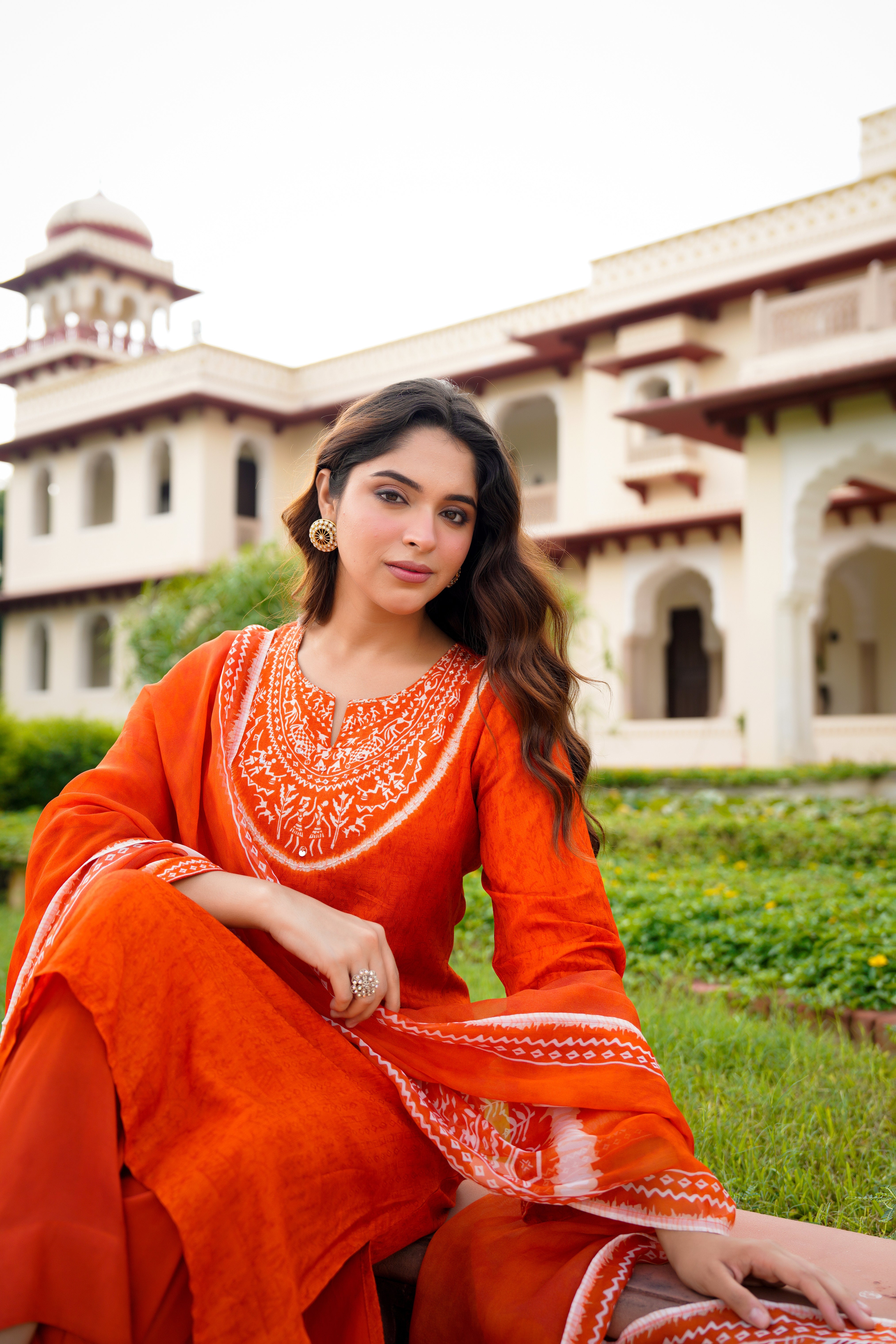 Rustic Bloom Russian Silk Printed Suit Set