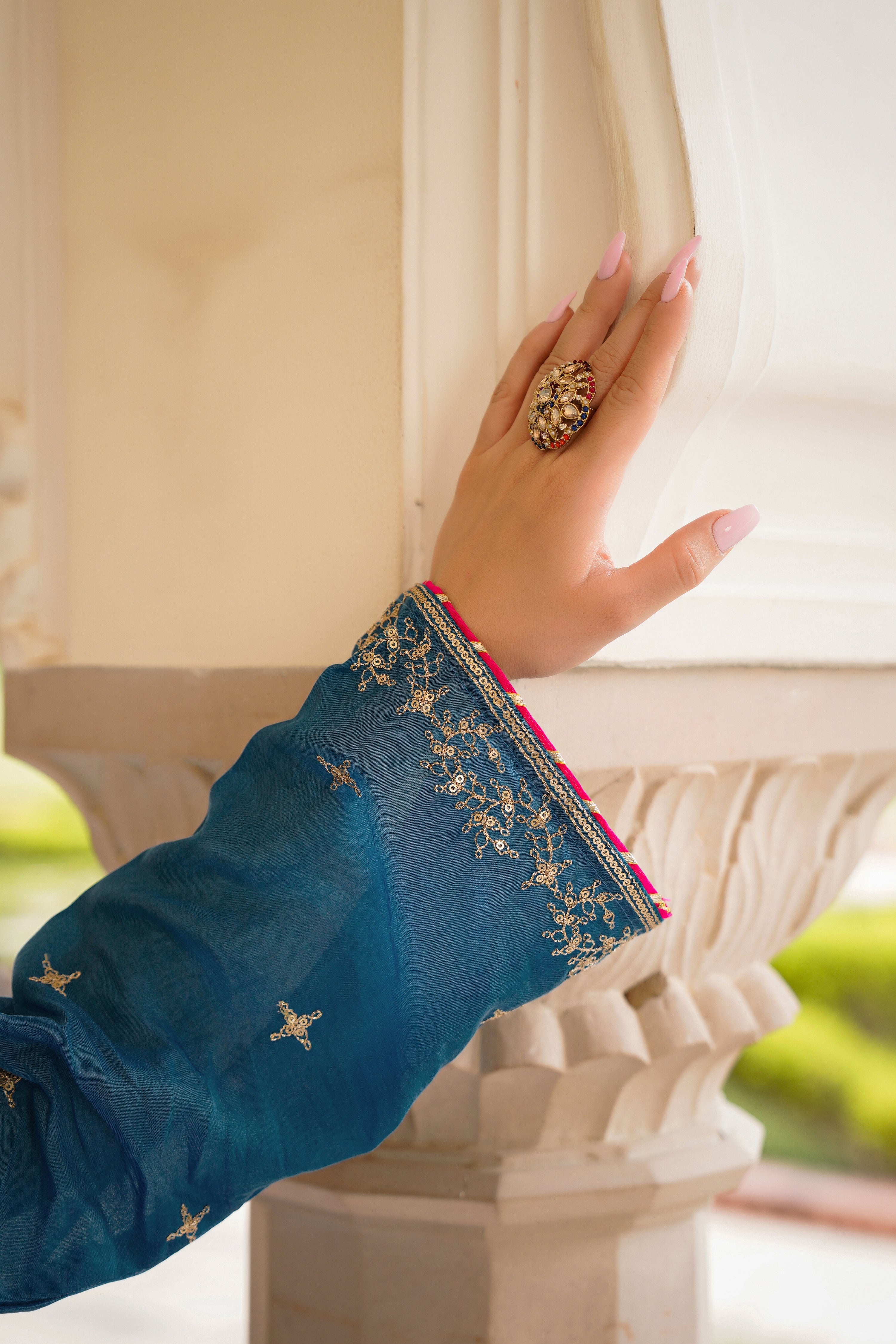 Blue Mehfil Embroidered Set