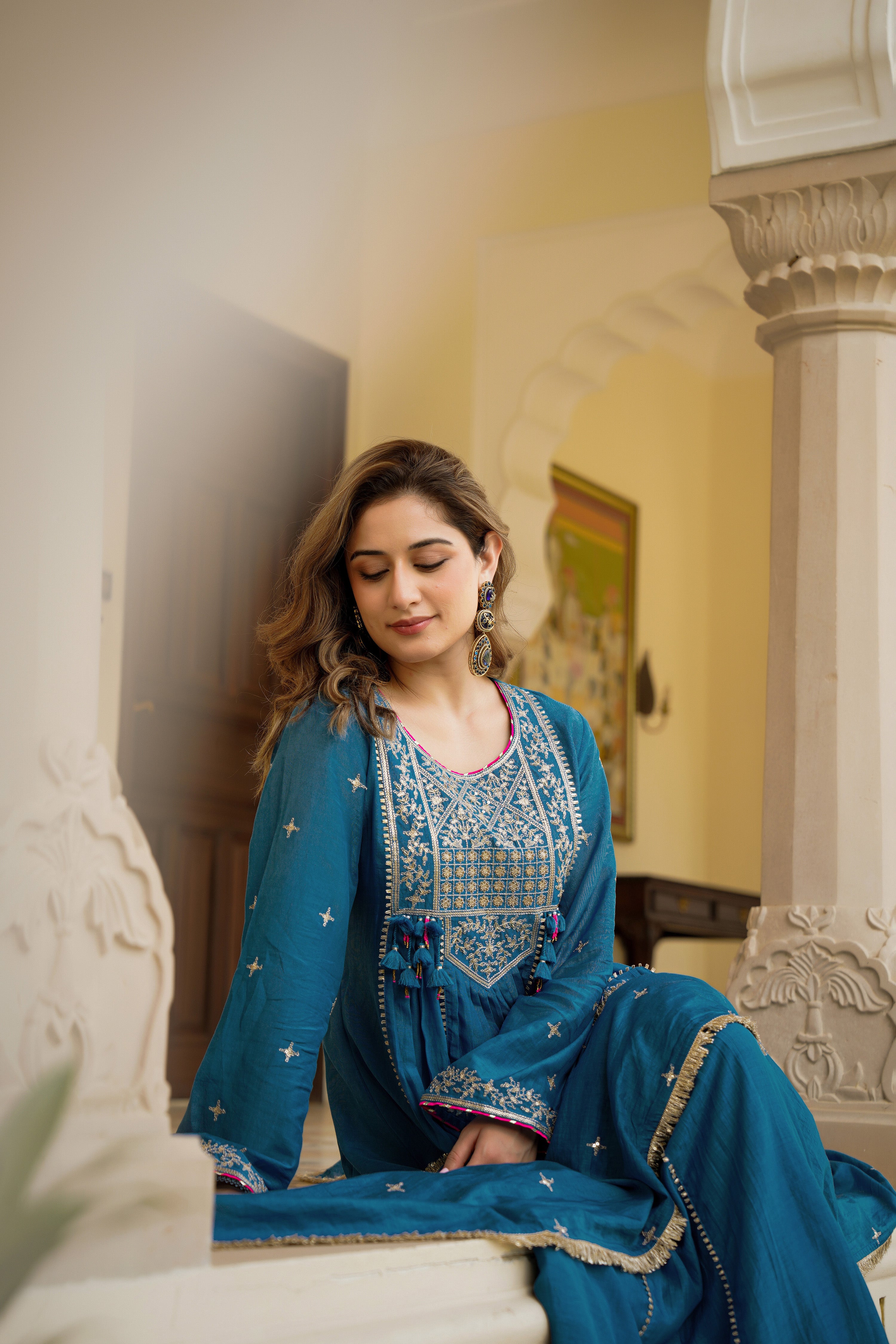 Blue Mehfil Embroidered Set