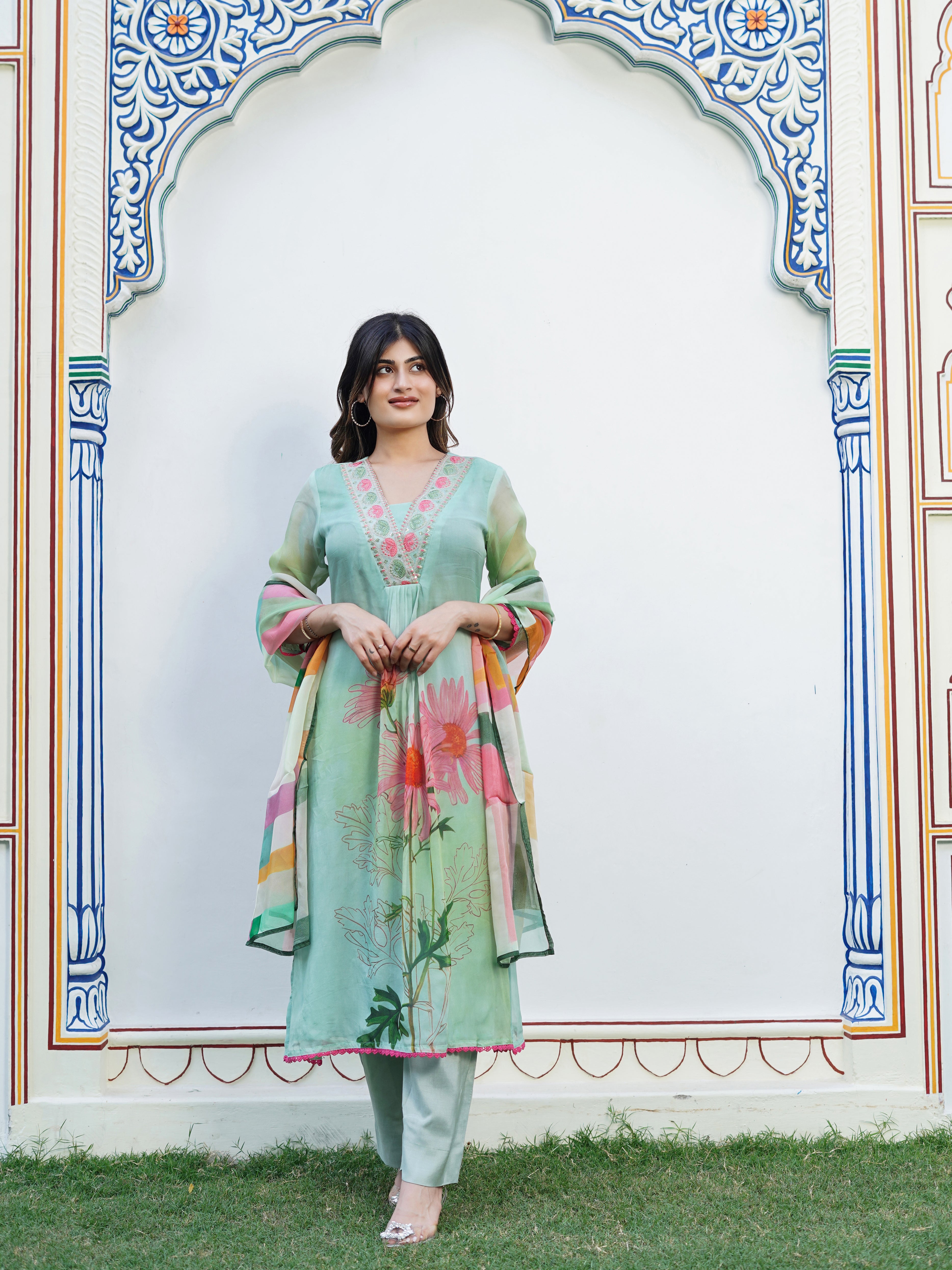 Frosty Mint Organza Kurta Set
